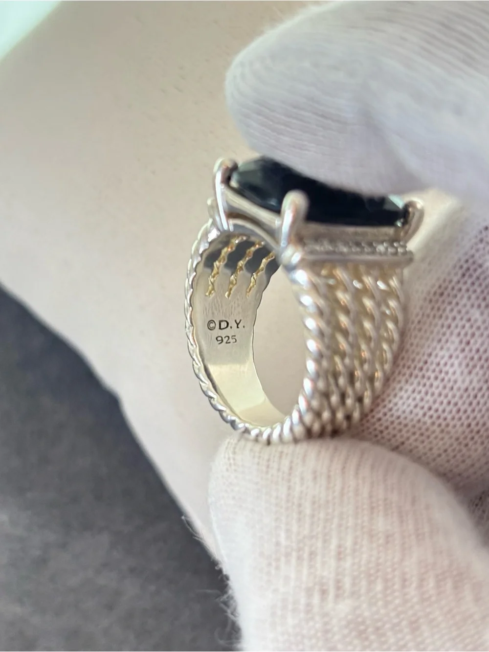 David Yurman Wheaton Ring with Black Onyx & Diamonds 6.5
